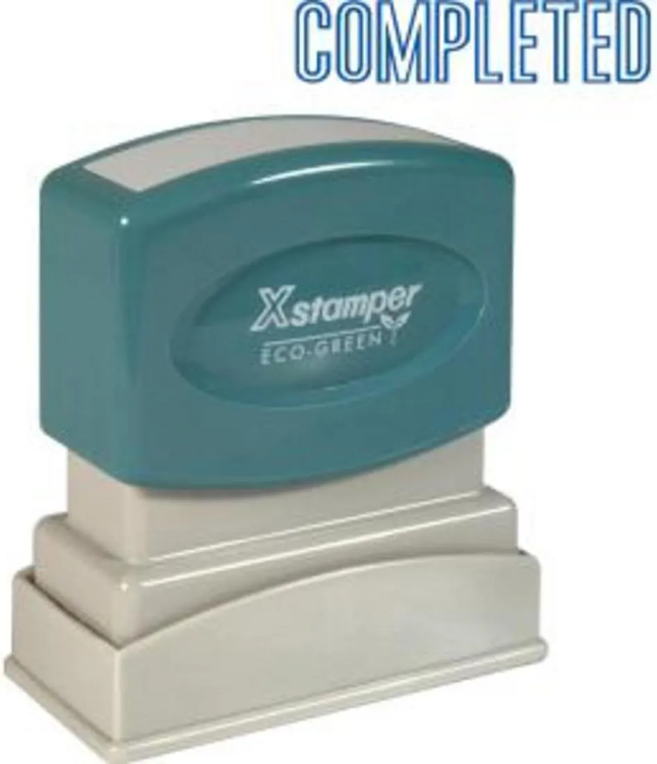 Xstamper 1026 Completed Pre Inked Laser Engraved Rubber Stamp, Blue Ink, Impression Size: 1/2" x 1-5/8"