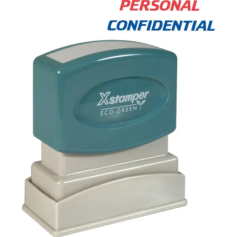 Xstamper Pre-Inked Re-Inkable Two-Color Personal/Confidential Stamp, 1/2" x 1-5/8", Blue/Red