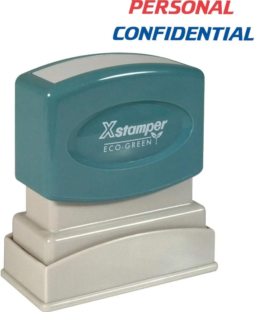 Xstamper Pre-Inked Re-Inkable Two-Color Personal/Confidential Stamp, 1/2" x 1-5/8", Blue/Red