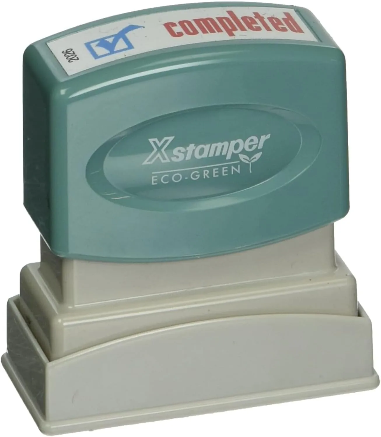 Shachihata Xstamper Pre-Inked Re-Inkable Two-Color Title Stamp, "Completed" (Red/Blue)