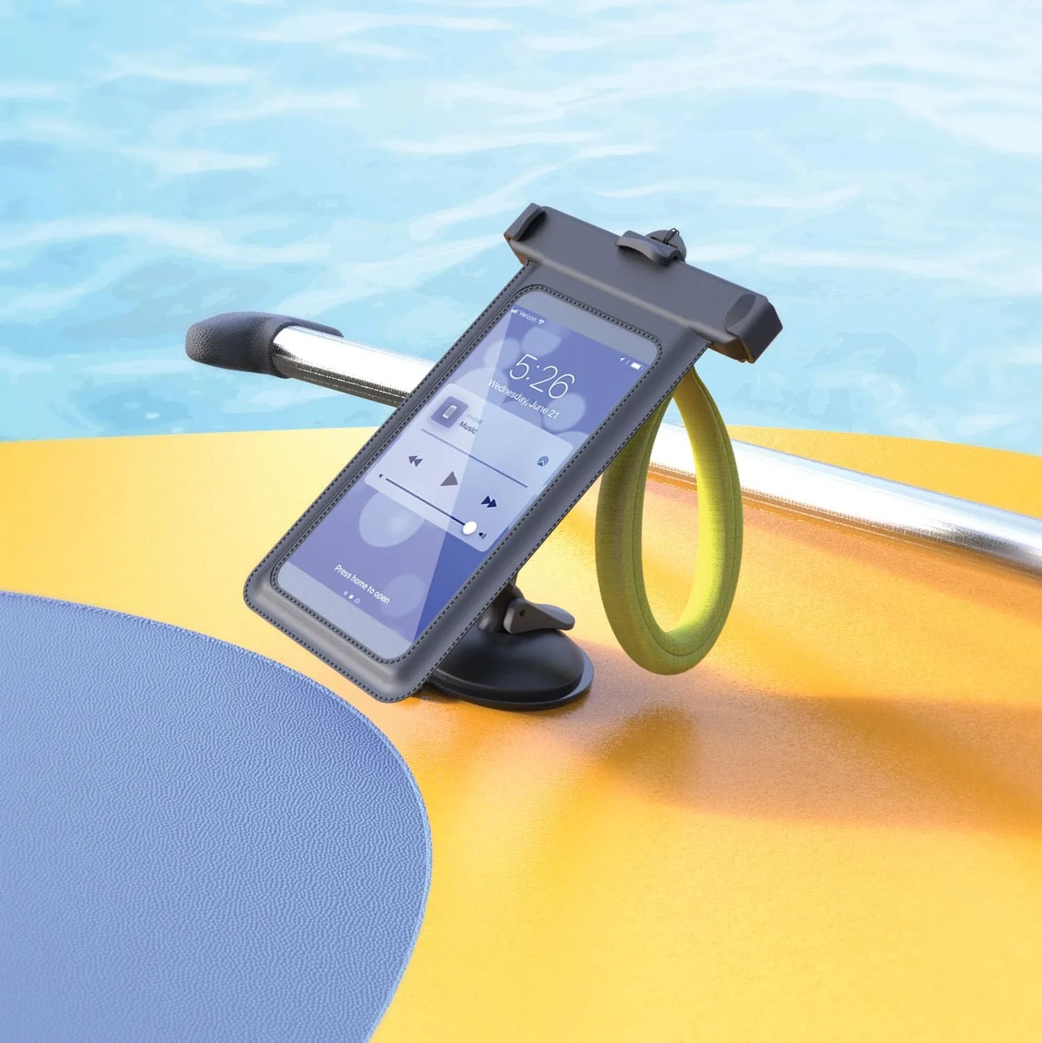 Griplox Waterproof Suction Cup Phone Mount w/ Tether & Pouch for Boats, Kayaks, Marine Use