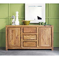 Solid Wood Sideboard Cabinet with 3 Drawers & 2 Doors – Natural Sheesham Finish Solid Wood Sideboard Cabinet with 3 Drawers & 2 Doors – Natural Sheesham Finish