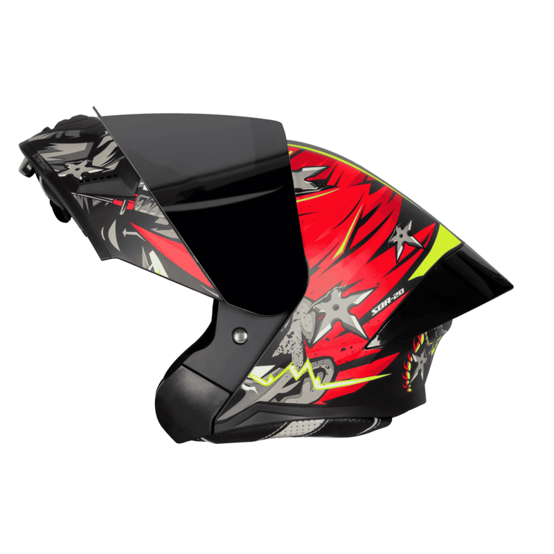 STEELBIRD SBA-20 ISS WARRIOR GLOSSY BLACK/RED C/V 580 MM WITH EXTRA SMOKE VISOR, BLACK SPOILER