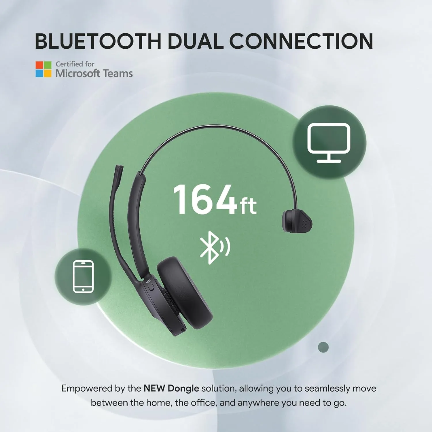 Yealink BH70 Mono UC Wireless Bluetooth Headset with Microphone, USB-C to A, Black