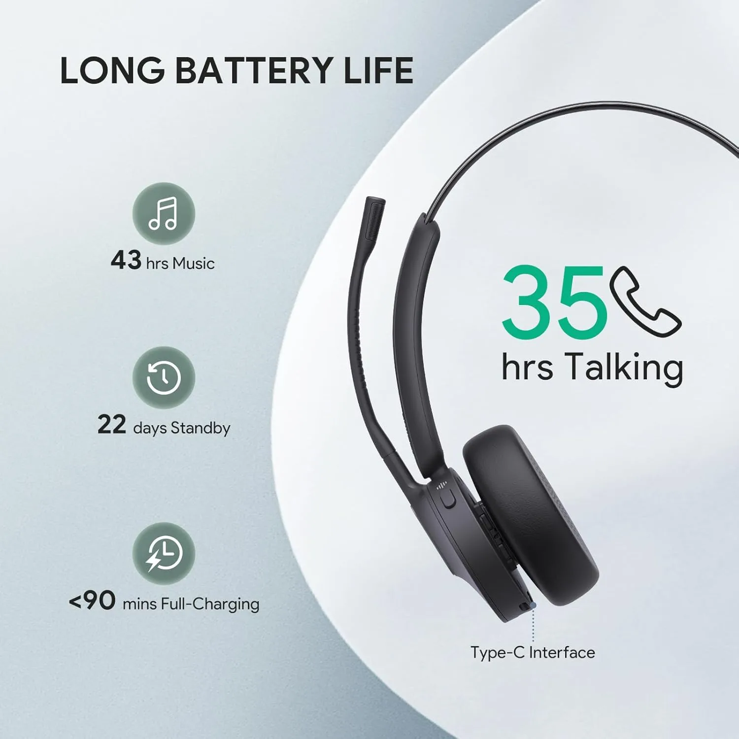 Yealink BH70 Mono UC Wireless Bluetooth Headset with Microphone, USB-C to A, Black