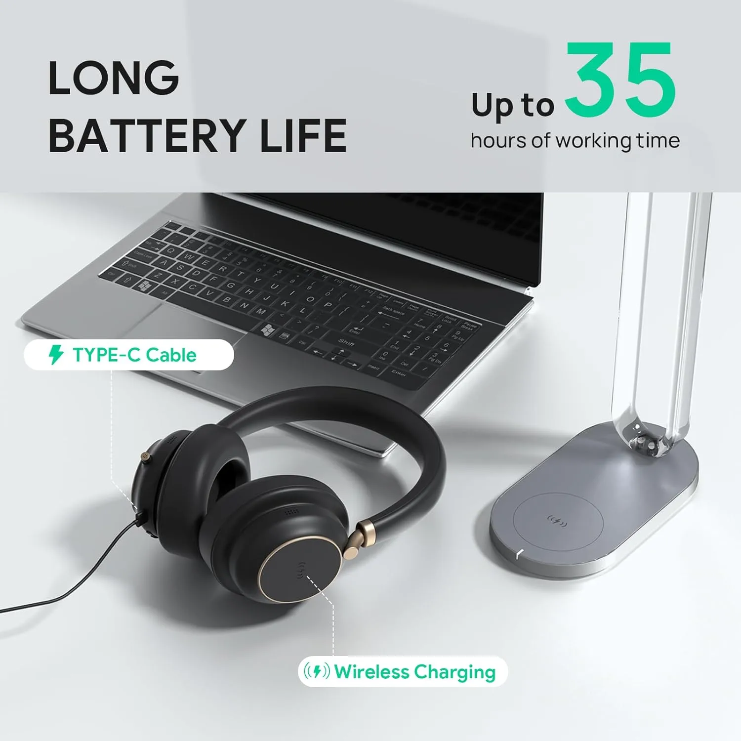 Yealink BH76 Plus with Stand ANC Wireless Headset for Work, Bluetooth Headsets with Microphone Active Noise Cancelling, Microsoft Teams Certified Headset UC Compatible with PC Mac Mobile Phone