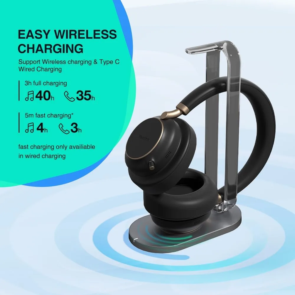 Yealink BH76 Plus with Stand ANC Wireless Headset for Work, Bluetooth Headsets with Microphone Active Noise Cancelling, Microsoft Teams Certified Headset UC Compatible with PC Mac Mobile Phone