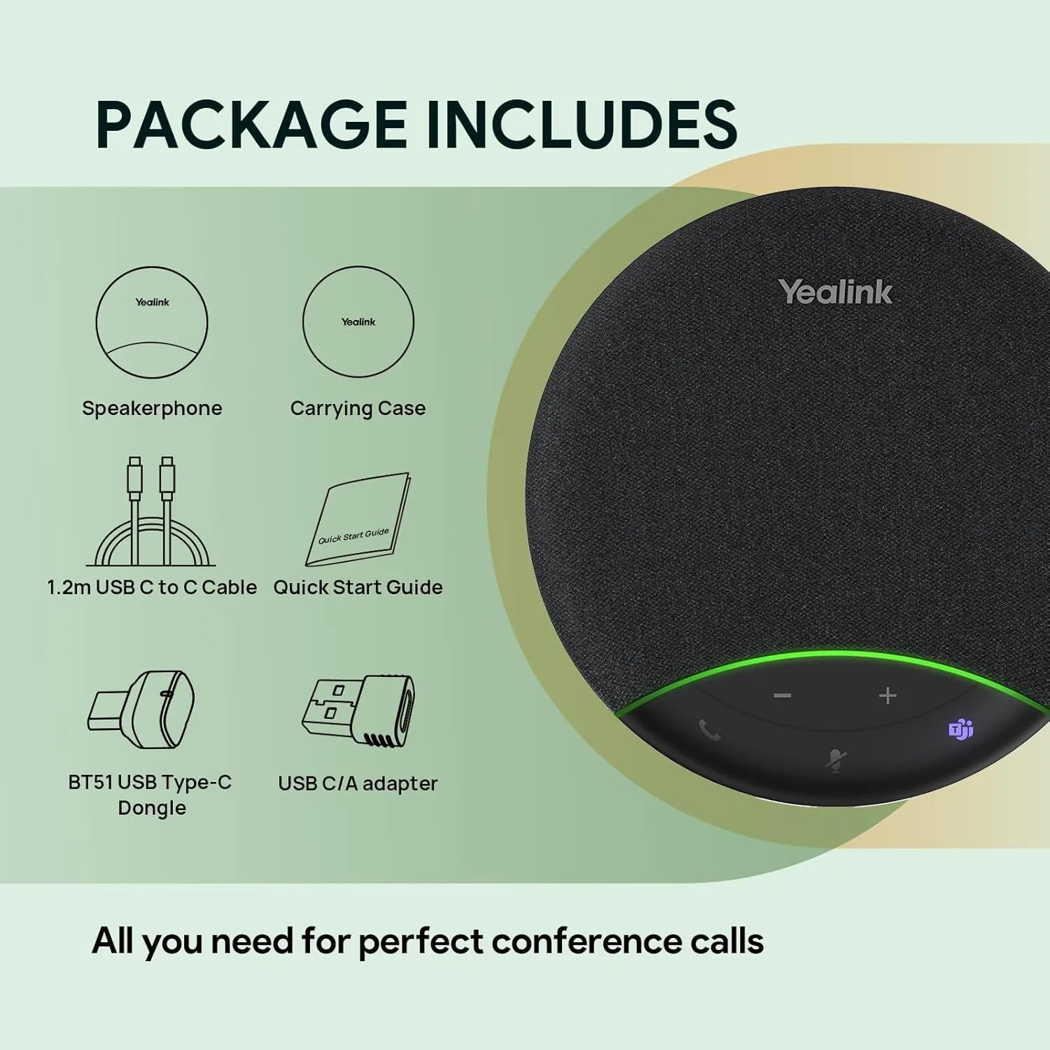 Yealink SP92 Bluetooth Conference Speakerphone with Dongle — 360° Mic, AI Noise Cancellation, 20H Battery