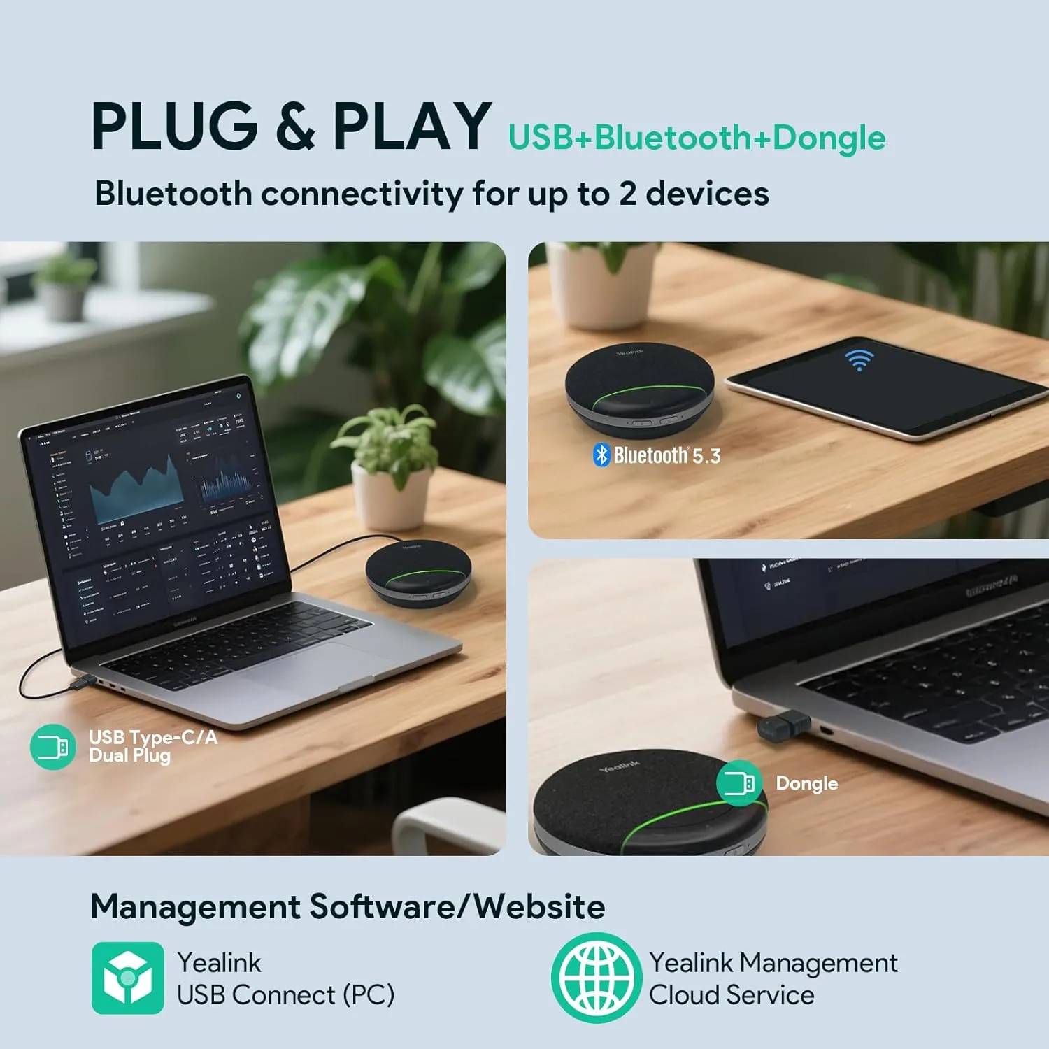Yealink SP92 Bluetooth Conference Speakerphone with Dongle — 360° Mic, AI Noise Cancellation, 20H Battery