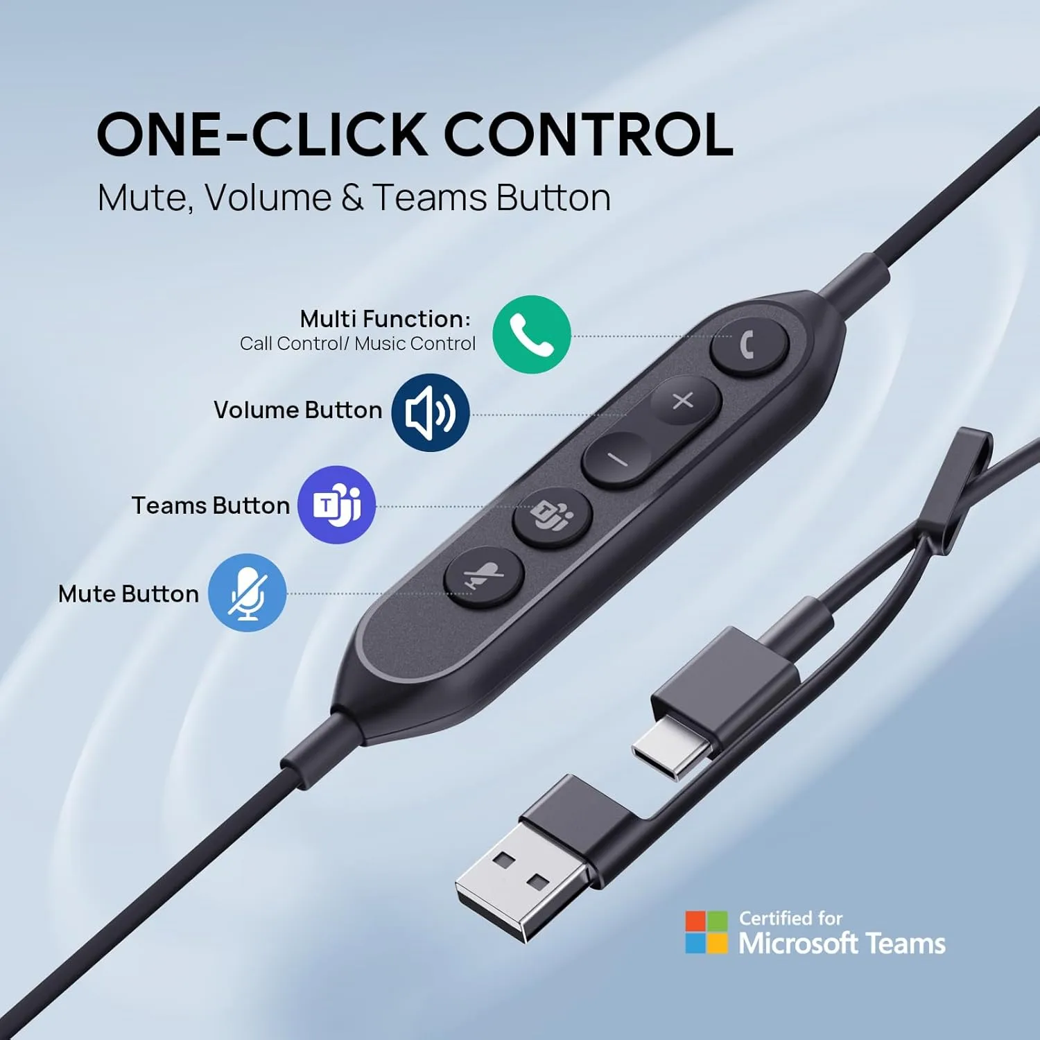 Yealink UH46 USB Wired Headset with 3 Noise-Canceling Mics, Teams Certified, USB-C/A