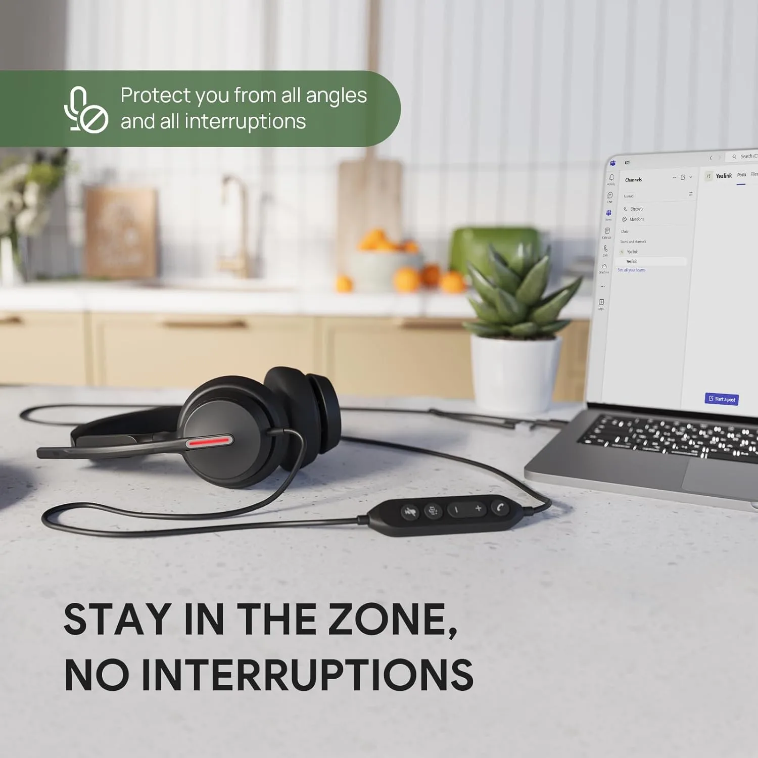 Yealink UH46 USB Wired Headset with 3 Noise-Canceling Mics, Teams Certified, USB-C/A