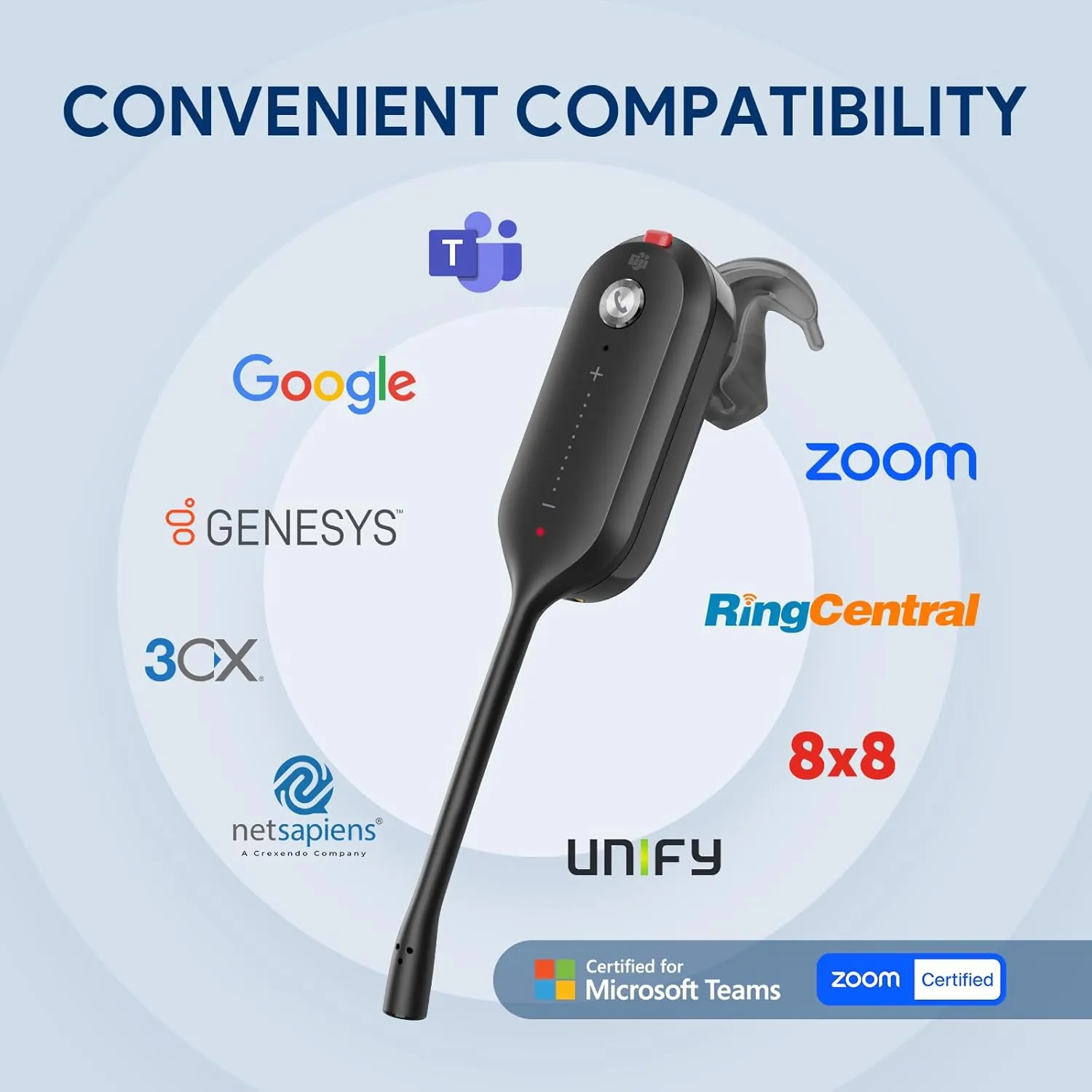 Yealink DECT Wireless Headset WH63 E2 UC, Single Ear Convertible Office Headset with Noise Canceling Mic