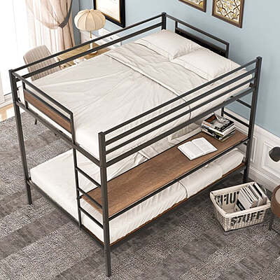 Modern Metal Twin Bunk Bed with Shelf – Space-Saving Design for Kids or Teens