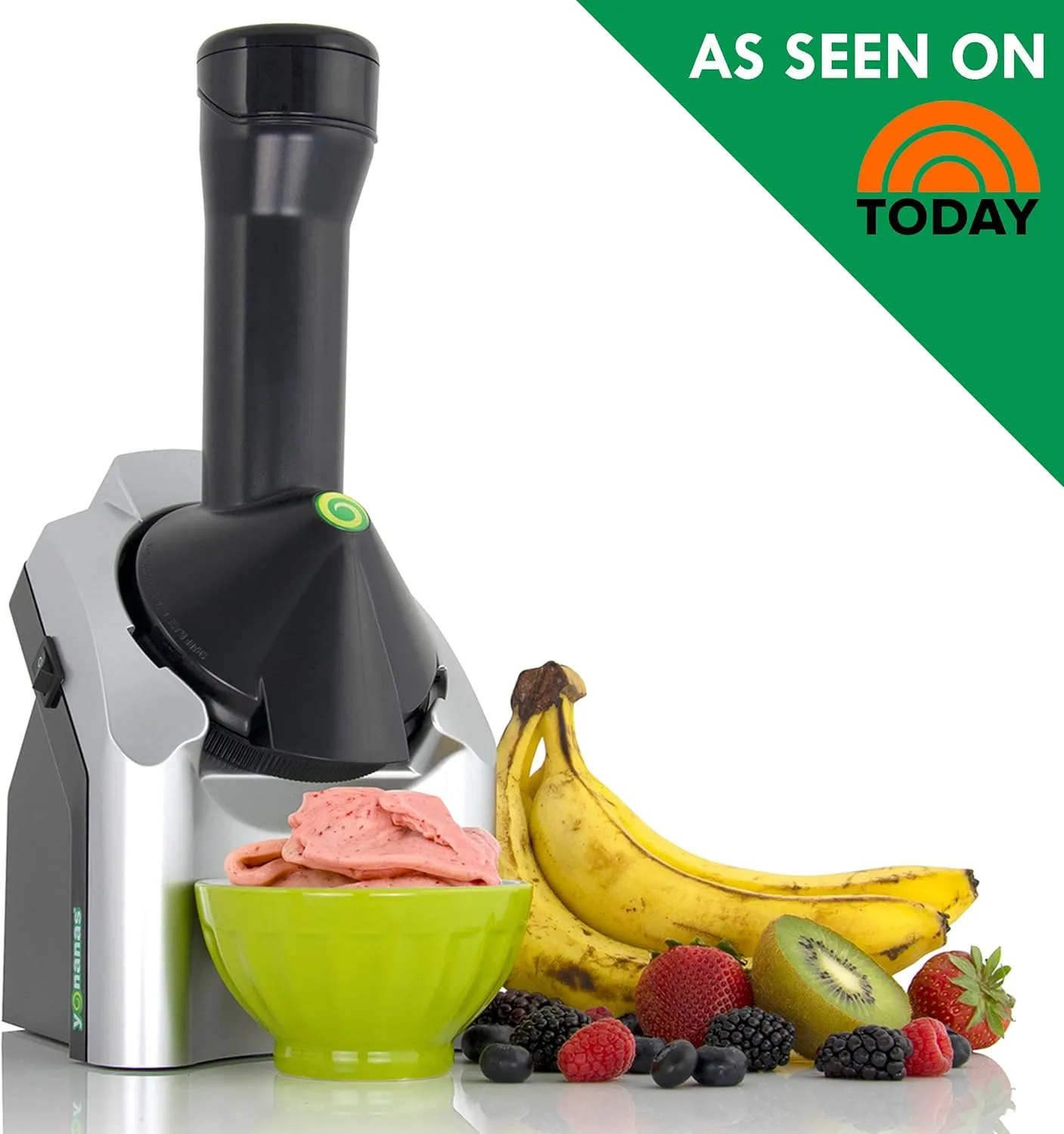 Yonanas Classic Frozen Fruit Soft Serve Maker for Healthy Vegan and Dairy-Free Treats, 200W Silver Machine with 36 Recipes