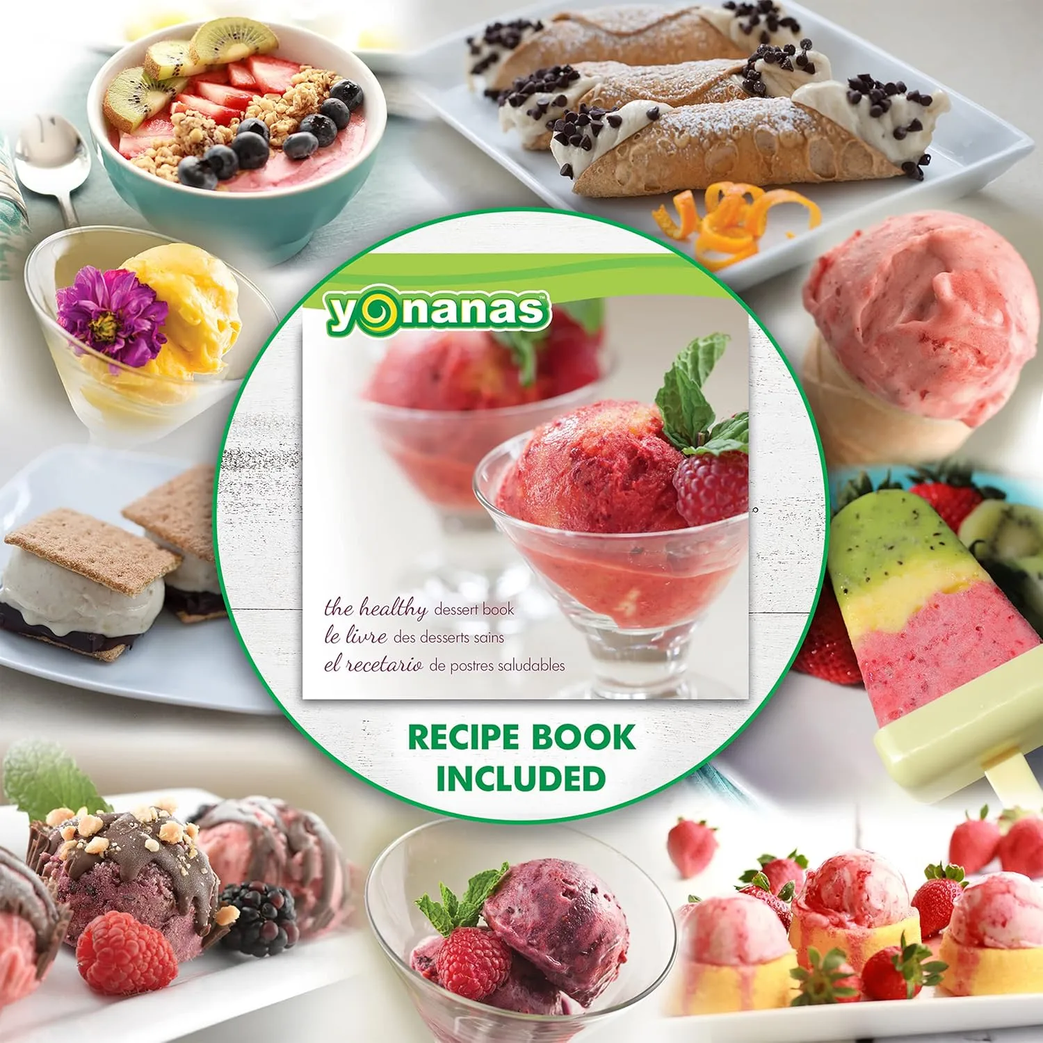 Yonanas Classic Frozen Fruit Soft Serve Maker for Healthy Vegan and Dairy-Free Treats, 200W Silver Machine with 36 Recipes