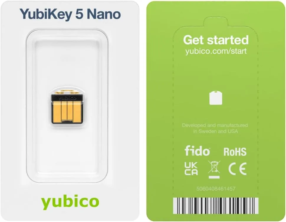 Yubico - YubiKey 5 Nano - Two-factor authentication (2FA) security key, connect via USB-A, compact size