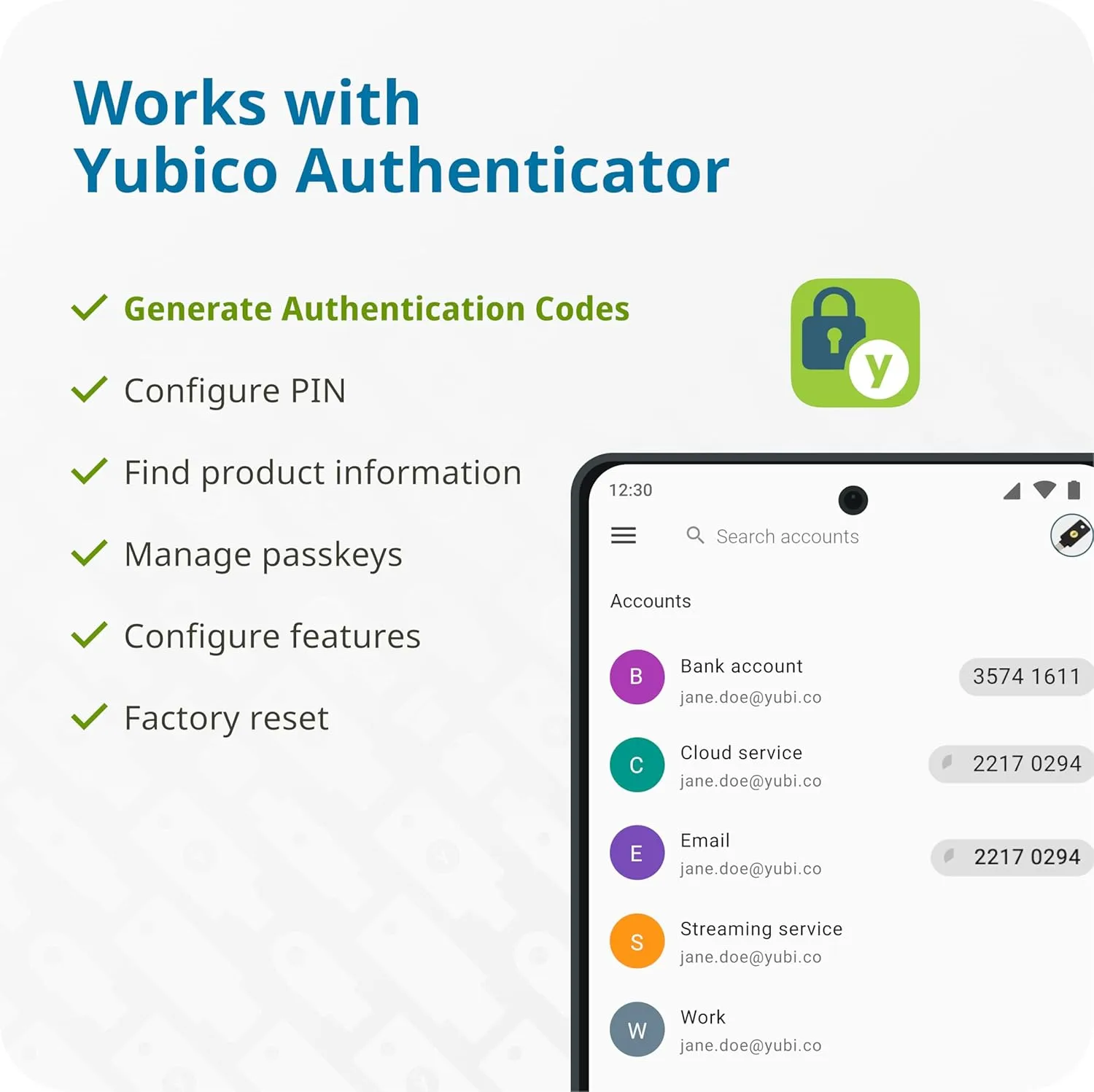 Yubico - YubiKey 5 Nano - Two-factor authentication (2FA) security key, connect via USB-A, compact size