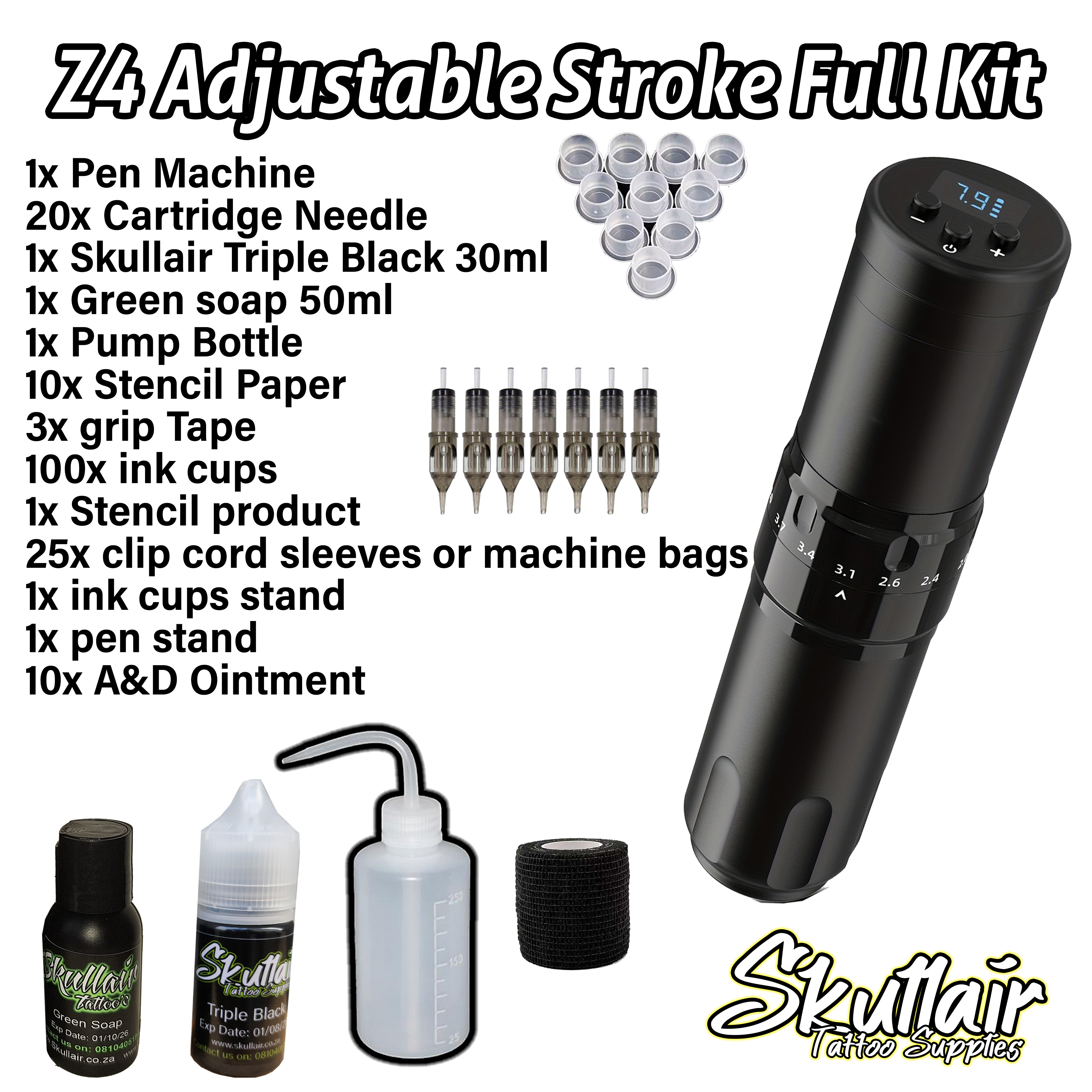 Z4 Adjustable stroke Wireless Tattoo Pen machine Full Kit Z4 Adjustable stroke Wireless Tattoo Pen machine Full Kit