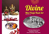 Divine Mini Pooja Thali set | Contains Pooja Plate, Agarbatti stand, Diya, Prasad bowl