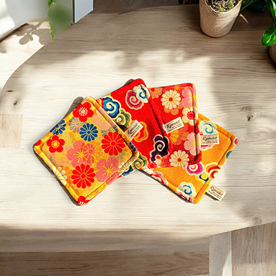 Lót Cốc Hoa Lá - Thủ Công, Vải In Họa Tiết Lót Cốc Hoa Lá - Thủ Công, Vải In Họa Tiết