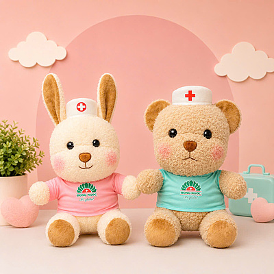 Bộ Linh Vật Thỏ Và Gấu Bệnh Viện Đa Khoa Hồng Ngọc (Hàng Độc Quyền)