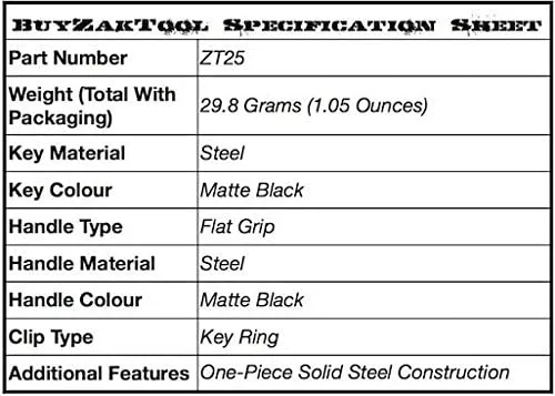 Zak Tool Super Flat Grip Universal Handcuff Key Solid Steel Black ZT25