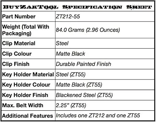 ZAK Tool ZT212 Tactical Belt Clip System