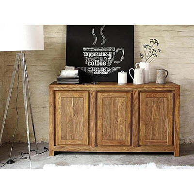 Solid Sheesham Wood Sideboard Cabinet – 3-Door Storage Unit for Dining & Living Room
