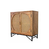 Handcrafted Wooden Cabinet with Cane Doors & Metal Base – Boho Chic Storage Unit Handcrafted Wooden Cabinet with Cane Doors & Metal Base – Boho Chic Storage Unit