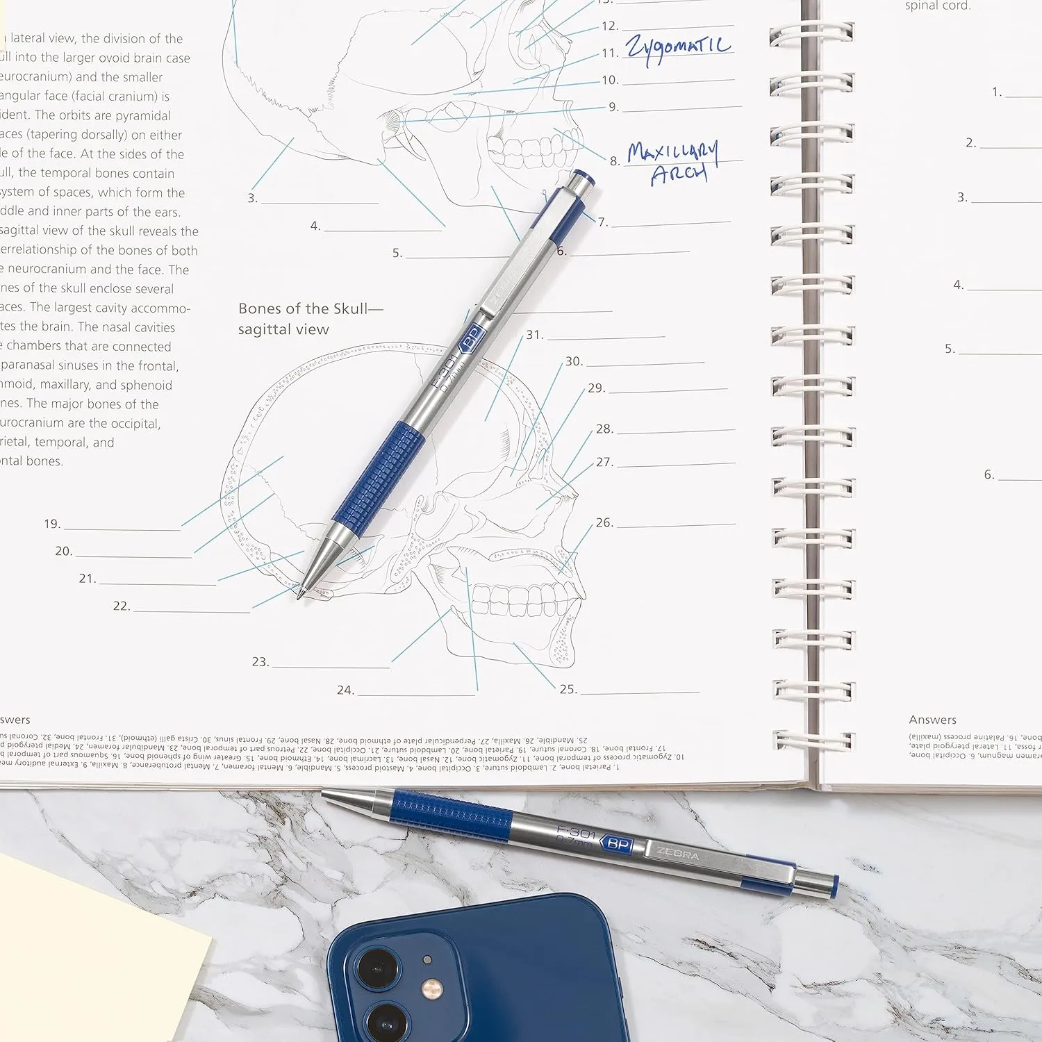 Zebra Pen F-301 Retractable Ballpoint Pen, Fine 0.7mm, Stainless Steel Barrel, Blue Ink, 2-Pack
