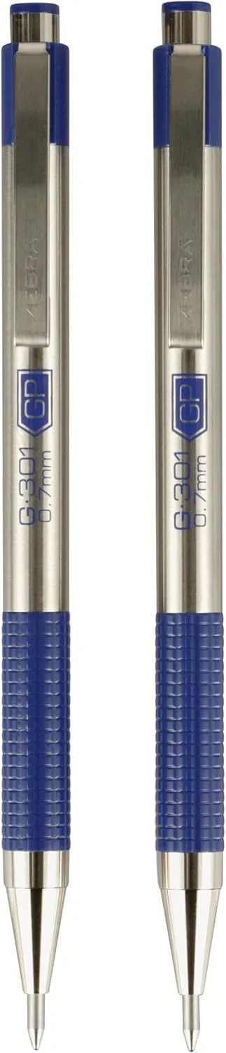 Zebra Pen G-301 Retractable Gel Pen 0.7mm Medium Point Stainless Steel Barrel