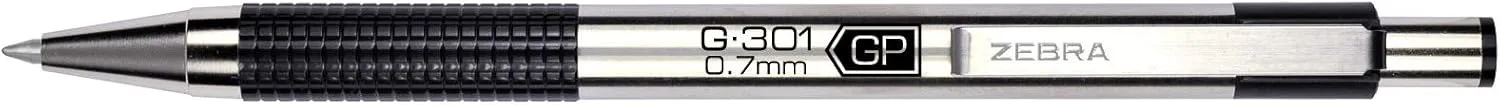 Zebra Pen G-301 Retractable Gel Pen 0.7mm Medium Point Stainless Steel Barrel