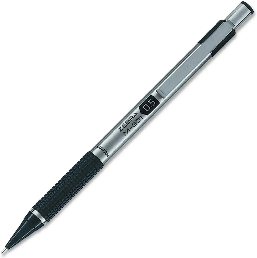 Zebra Pen M-301 Mechanical Pencil, Stainless Steel Barrel, Fine Point, 0.5mm, Black Grip, 1-Pack (54011) 1 Count (Pack of 1)