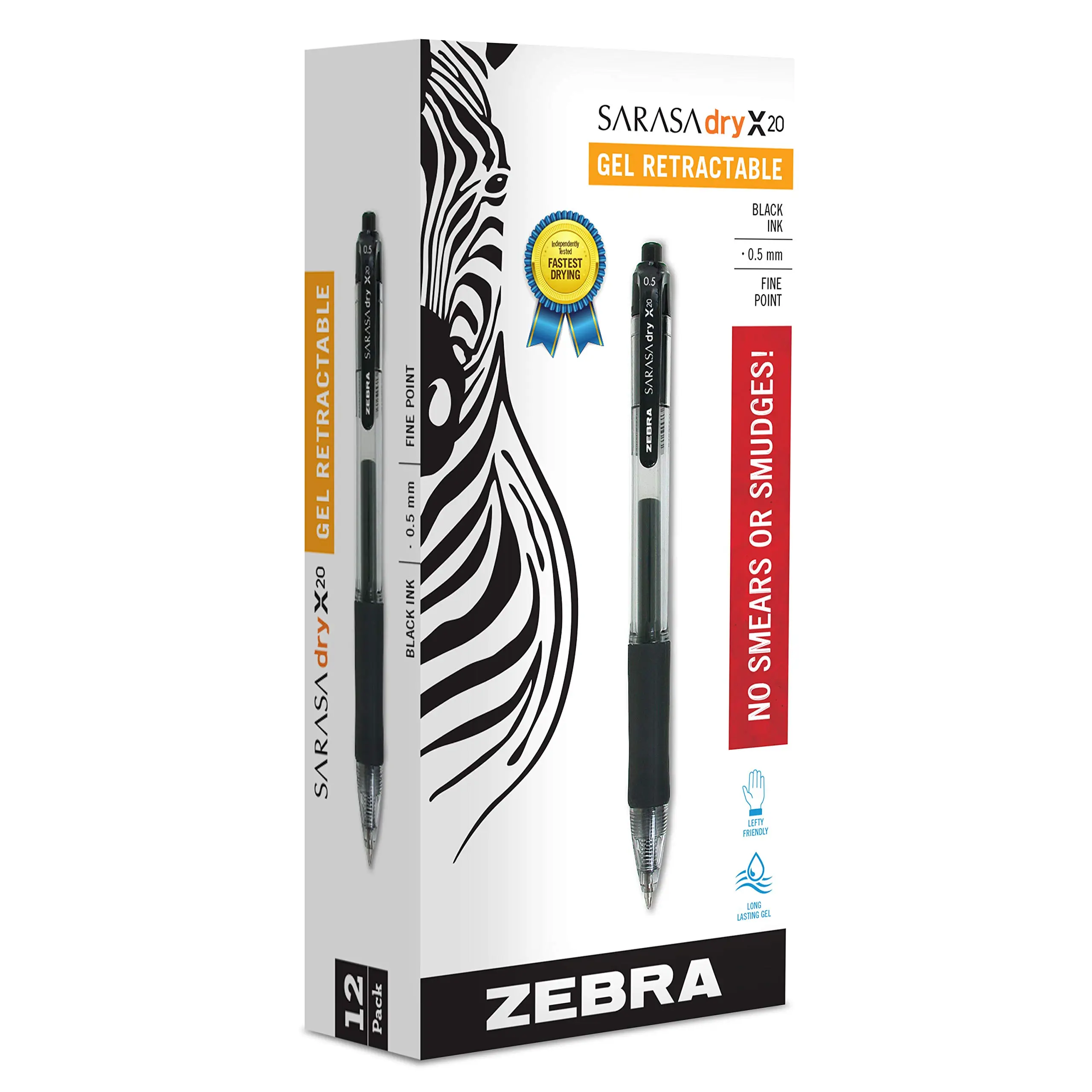 Zebra Pen Sarasa Dry X20 Retractable Gel Pen, 0.5mm, Black Ink, 12-Pack