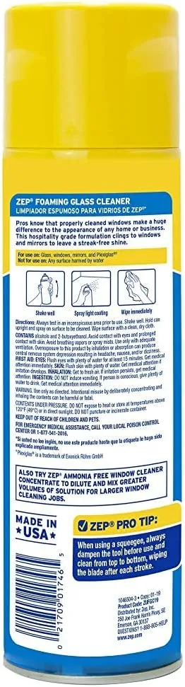 Zep Foaming Glass Cleaner, 19 oz Foam