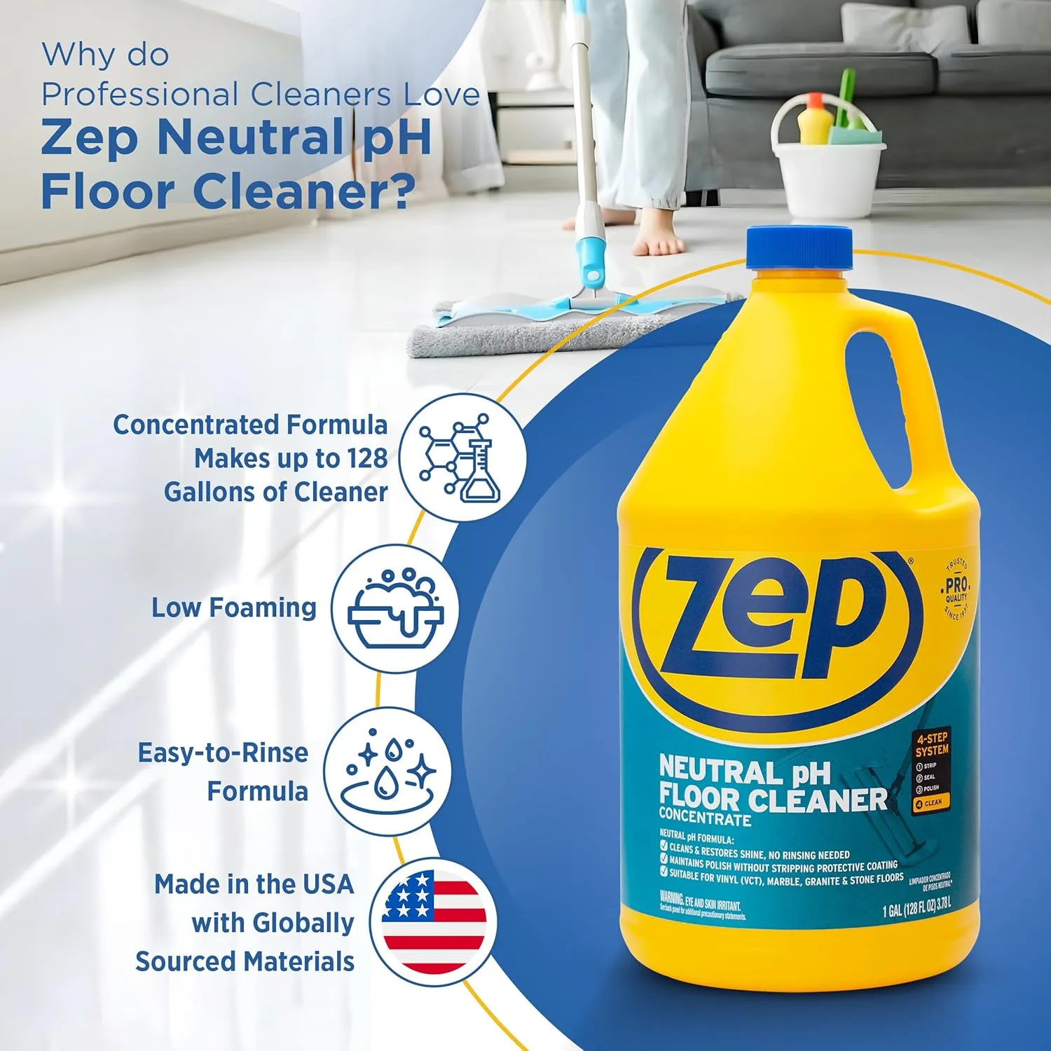 Zep Neutral PH Industrial Floor Cleaner - 1 Gallon - ZUNEUT128