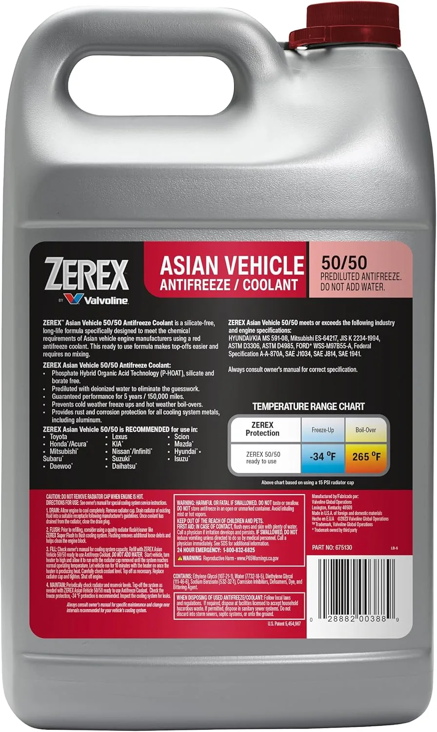 Zerex Asian Vehicle Antifreeze/Coolant 1 Gallon 50/50 Prediluted HOAT