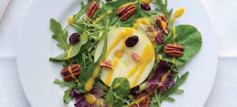 Plated apple cranberry pecan salad at event for Dominican Republic embassy