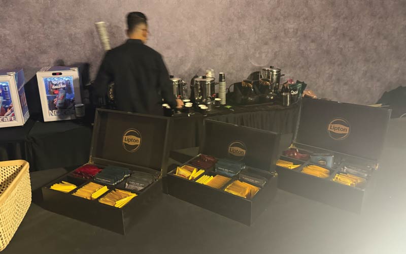 LOriental food and beverage kiosk staff getting ready for concert break at TPE