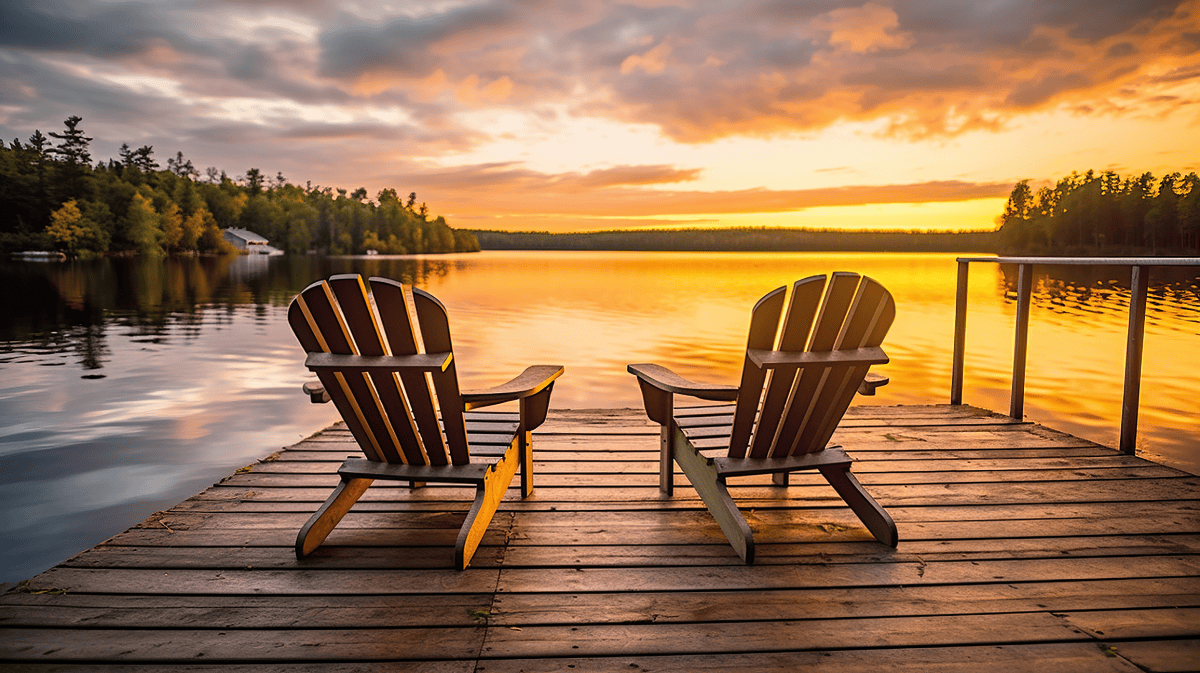 two muskoka chairs on the lake at a vacation rental