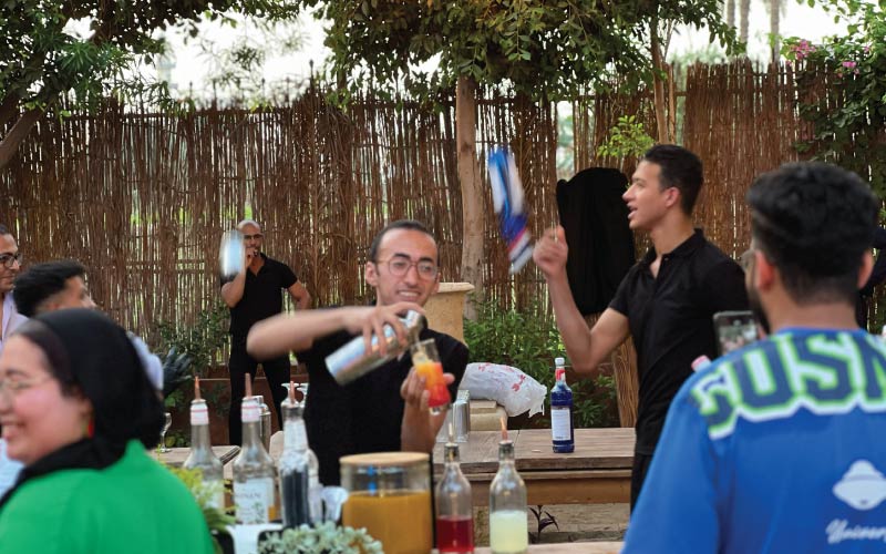 LOriental mixologists performing live cocktail flair for guests at the YouTube event