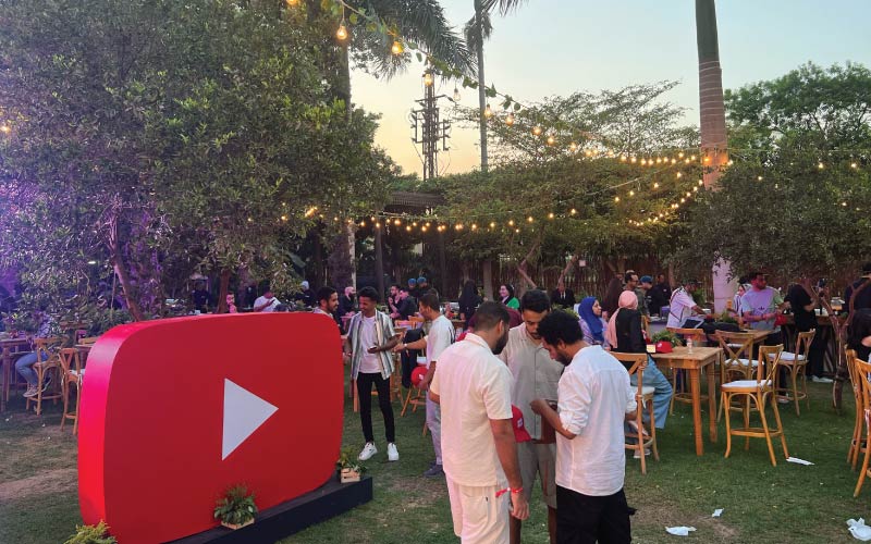 Large YouTube red play-button production landmark at the YouTube Shorts Egypt event on Dahab Island Large YouTube red play-button production landmark at the YouTube Shorts Egypt event on Dahab Island