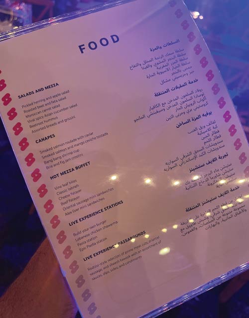 YouTube-branded printed event menu at the YouTube Shorts Egypt creator event on Dahab Island
